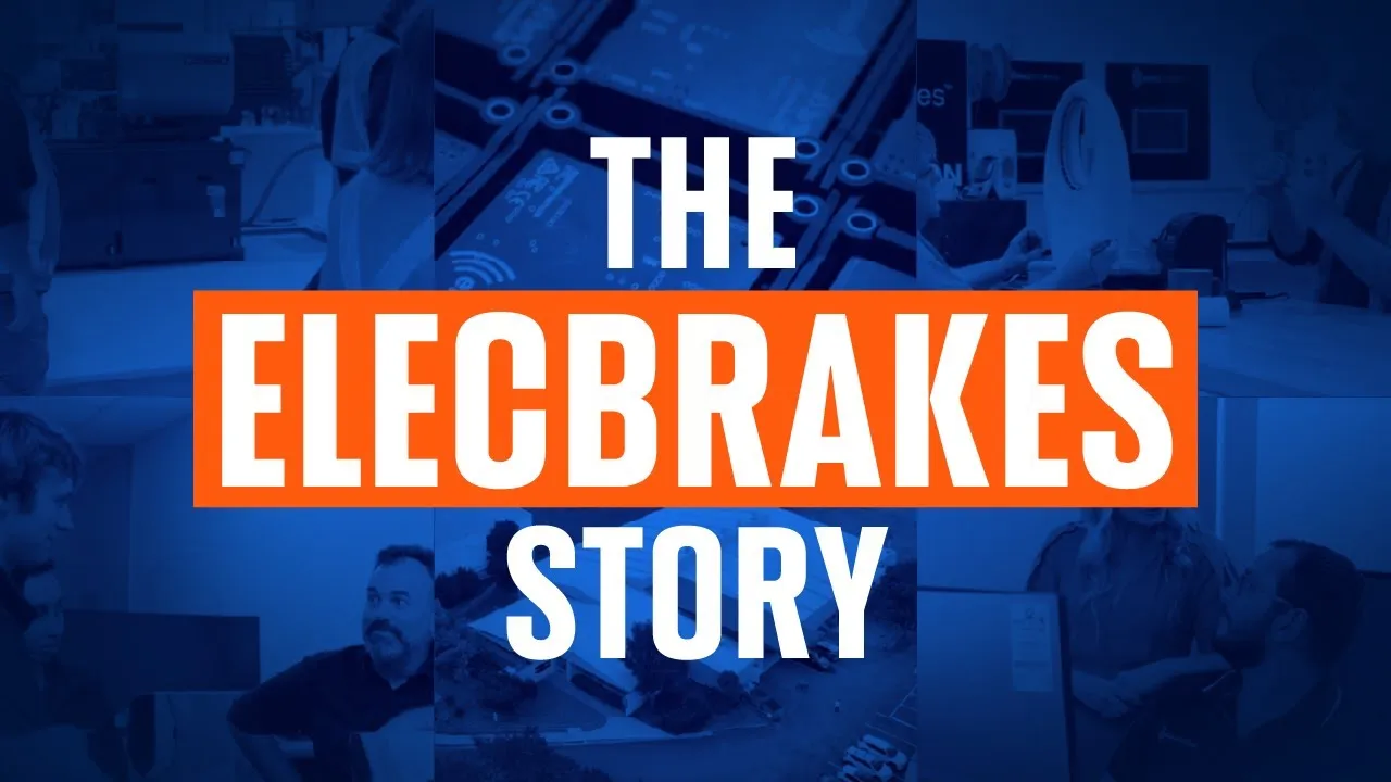 A blue tinted collage of the Elecbrakes team at work, from circuit boards on the bench to the head office on the Central Coast