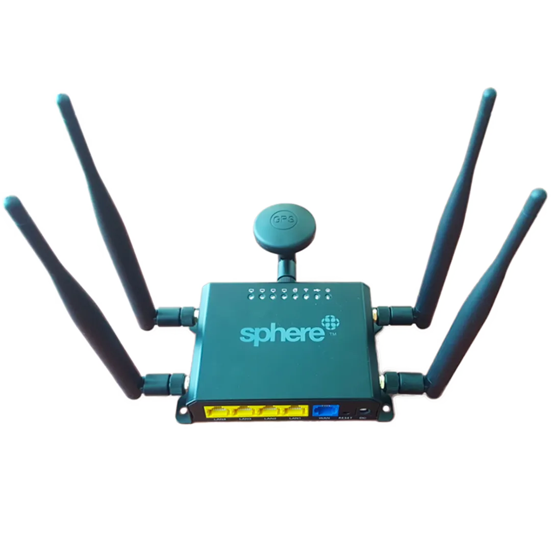 Sphere ZT-4G mobile WiFi router with four antennas and a GPS aerial