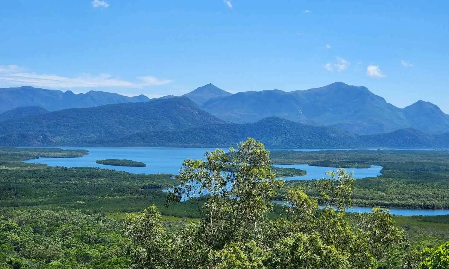 Lush tropical landscape in Far North Queensland with mountains and greenery