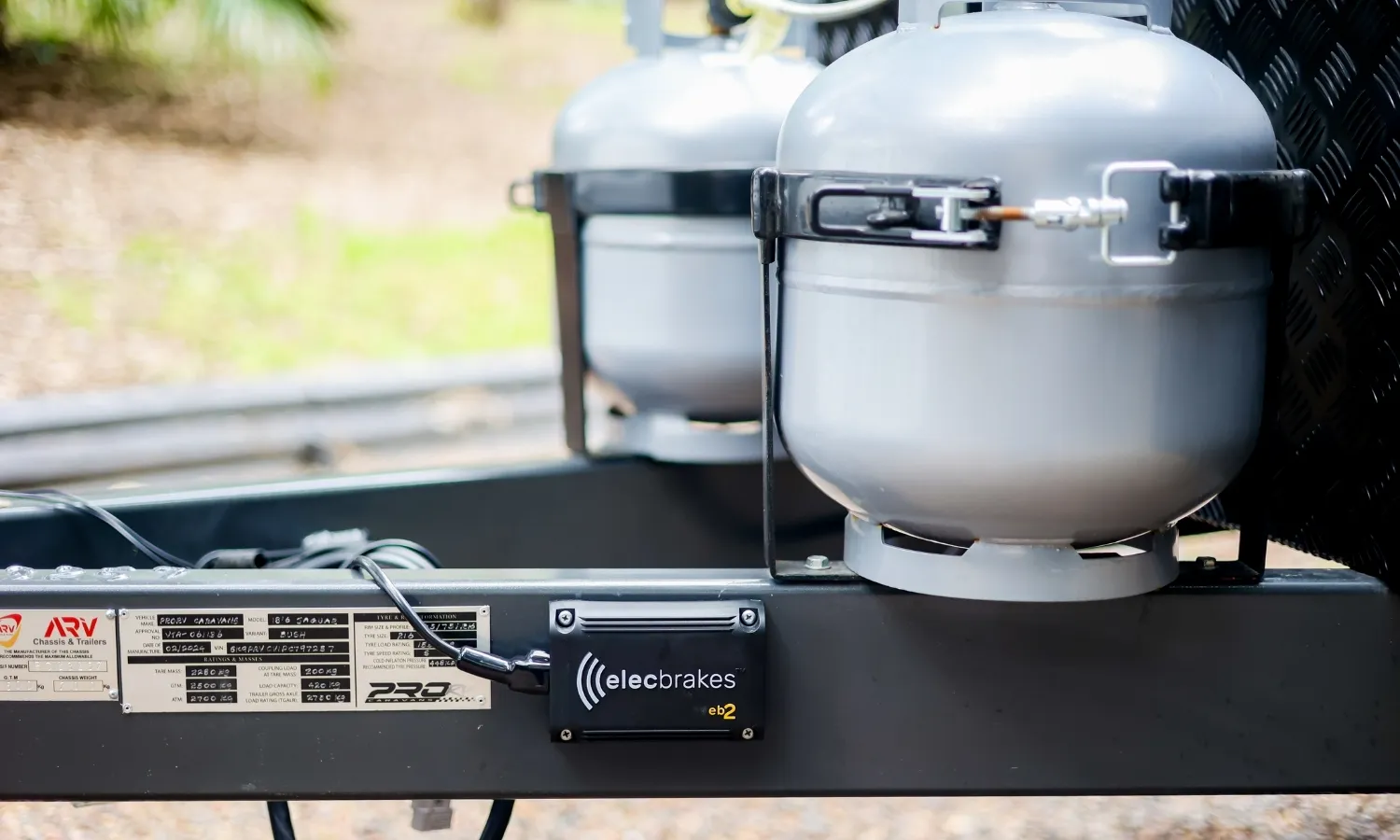 Elecbrakes EB2 electric brake controller mounted on a caravan drawbar