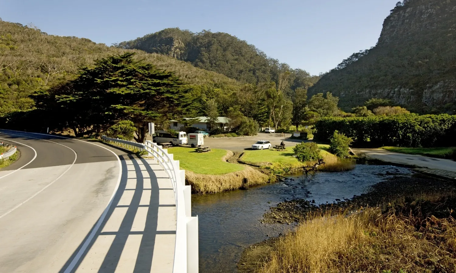Coastal road winding along Wye River on the Great Ocean Road
