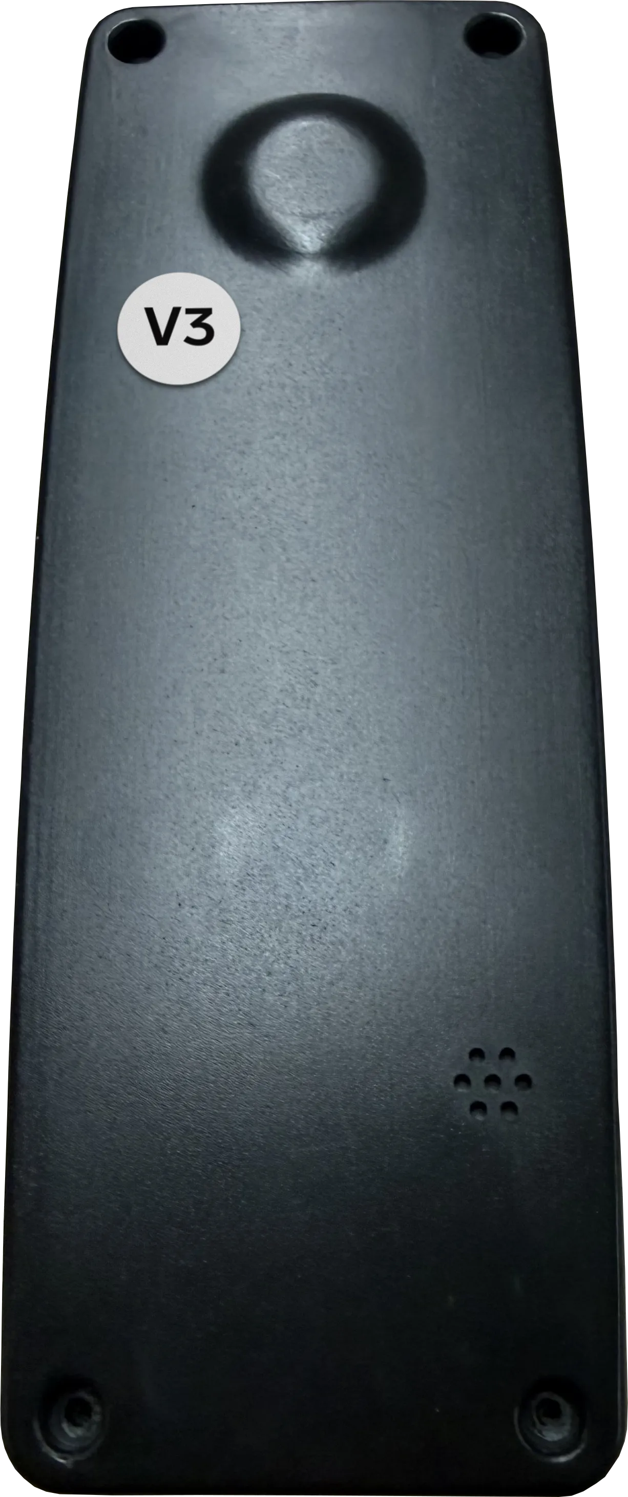 Back of a V3 Elecbrakes remote, showing the round V3 sticker